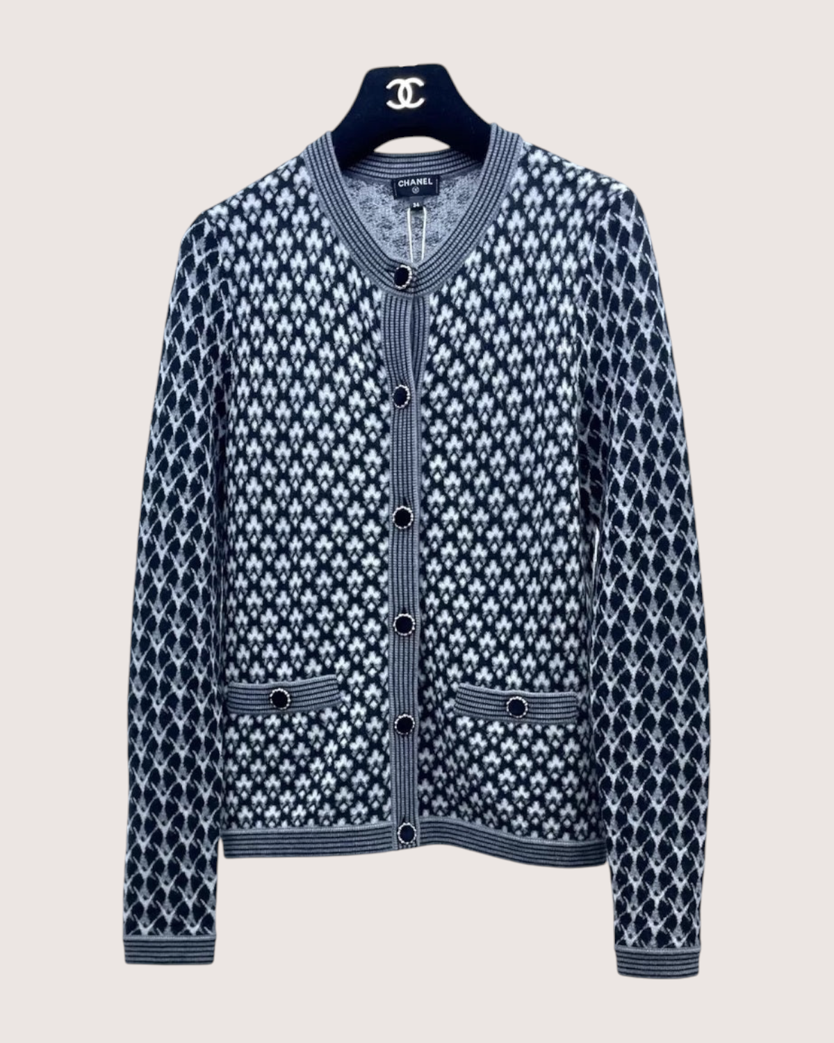 Chanel 21A Cashmere Cardigan Black, White FR 34