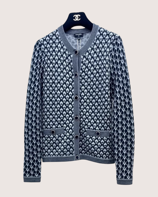 Chanel 21A Cashmere Cardigan Black, White FR 34