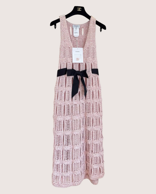 Chanel 25S Openwork Belted Dress - Pink, Black