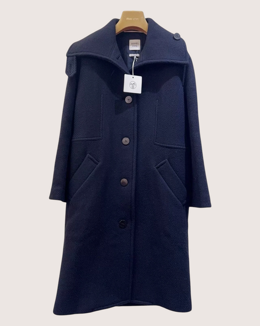 Hermès Wool Belted Coat - Navy