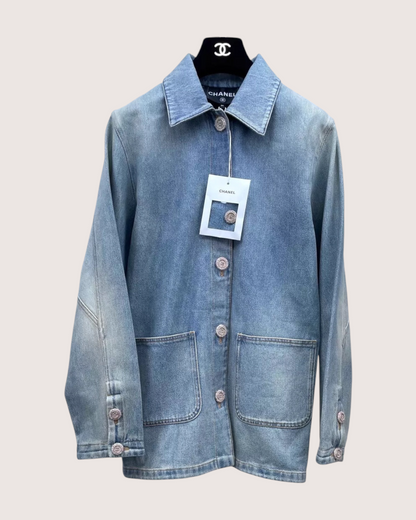 Chanel 24K Washed Denim Jacket Blue FR 34