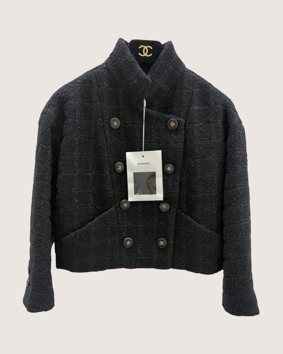 Chanel 24K Tweed Cropped Jacket Black, Grey FR 36