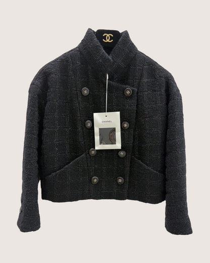 Chanel 24K Tweed Cropped Jacket Black, Grey FR 36