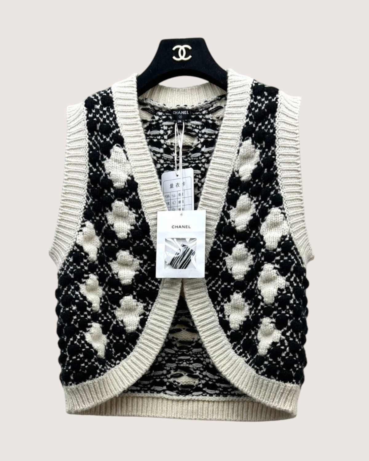 Chanel 21A Cashmere Floral Bobble-Stitch Vest Black, Beige/Ecru FR 34