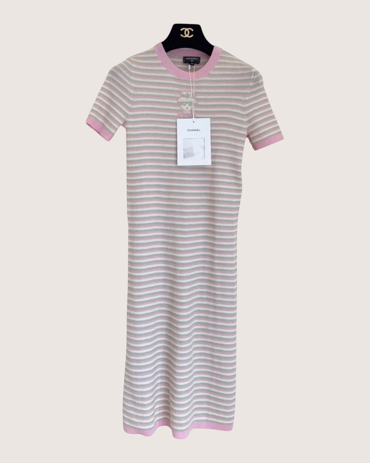 Chanel 25B Striped Cashmere Mini Dress Pink, White, Green FR 36