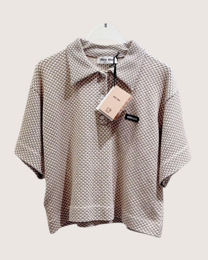 Miu Miu Cropped Polo Top Beige/Ecru, White FR 32