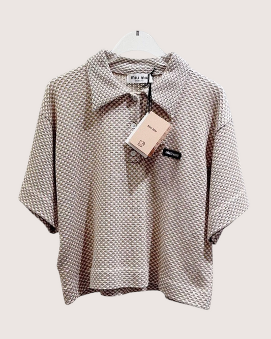 Miu Miu Cropped Polo Top Beige/Ecru, White IT 36