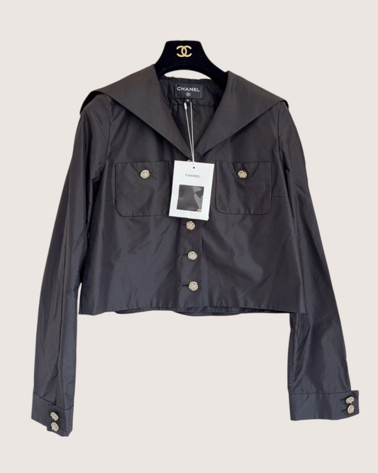 Chanel 26C Cropped Sailor-Collar Jacket Black FR 36