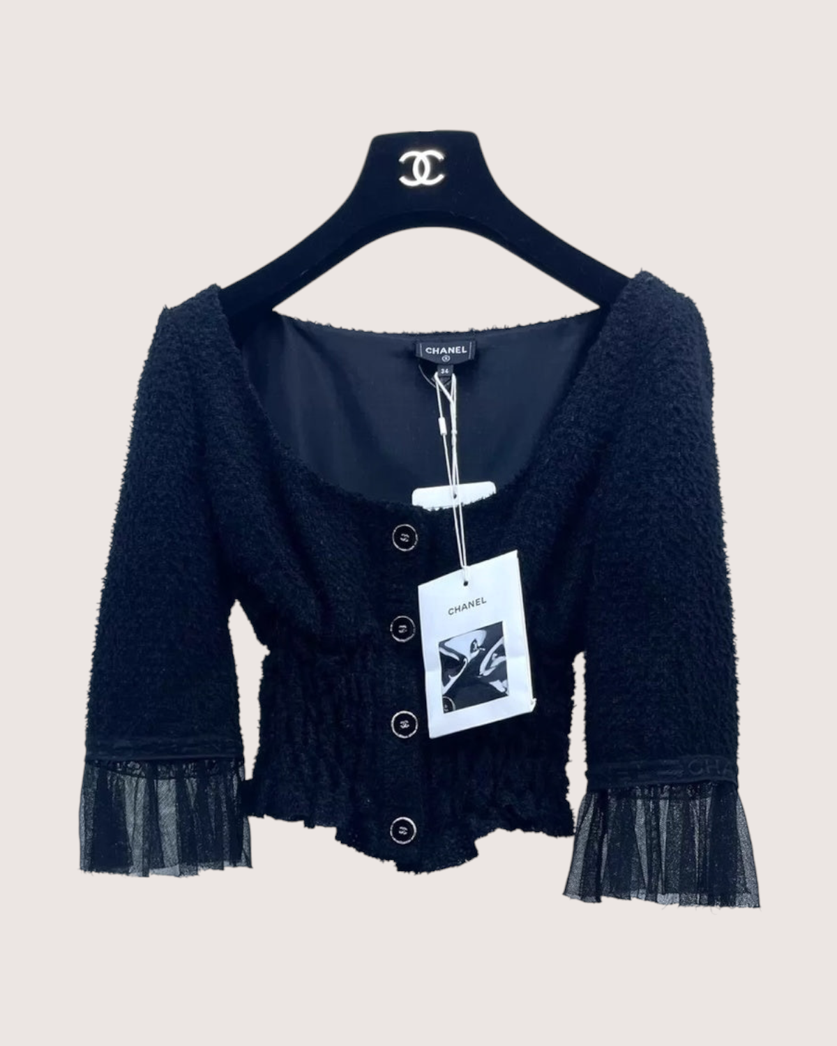Chanel 25B Cropped Lace-Trim Top Black FR 34
