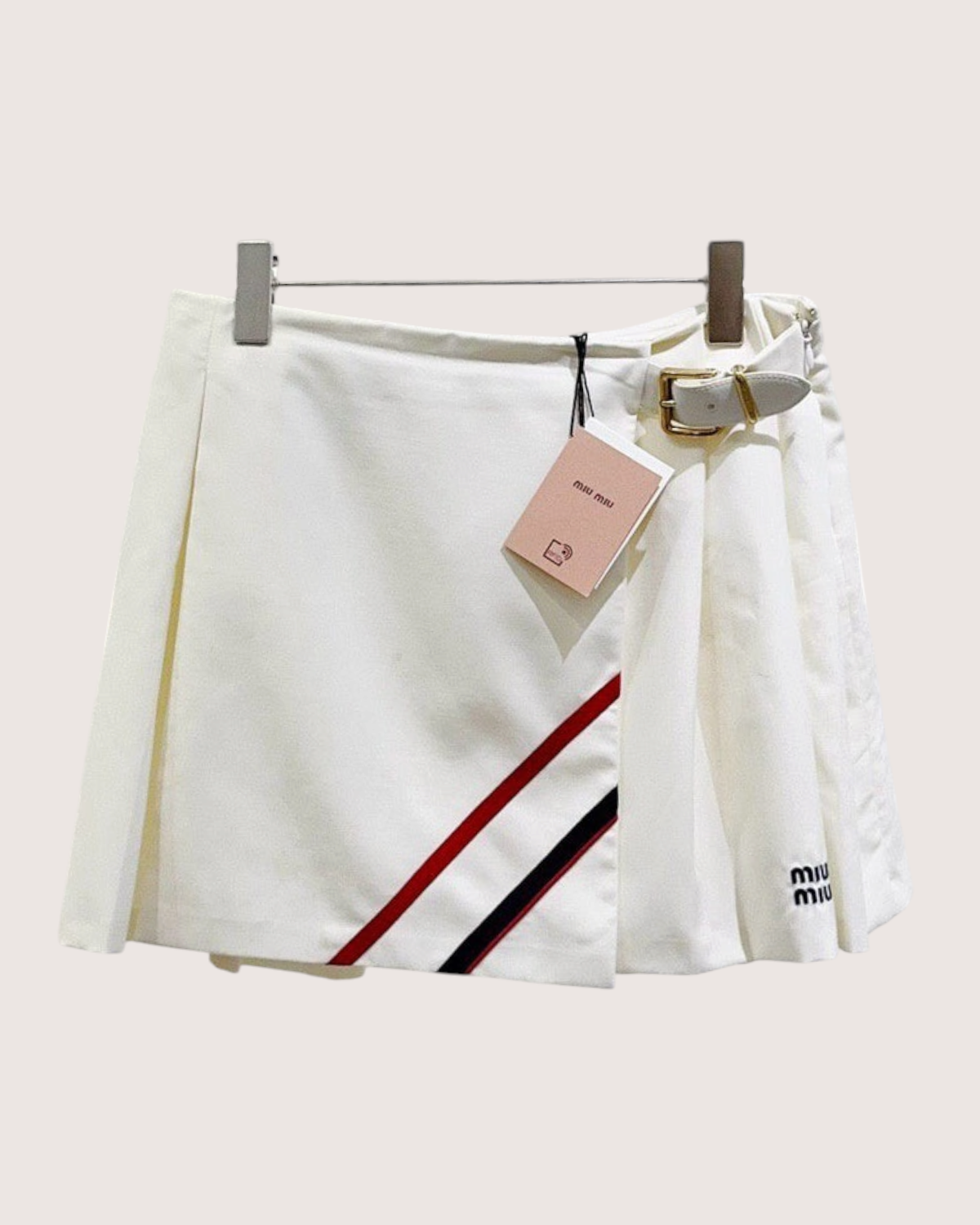 Miu Miu Pleated Striped Mini Skirt White, Red, Navy FR 34
