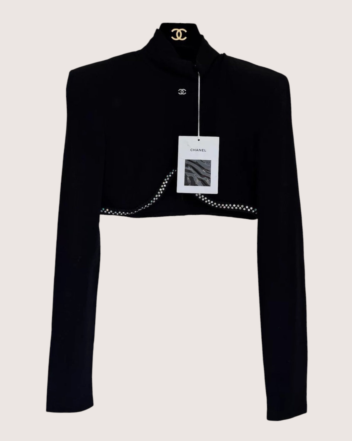 Chanel 24C Crystal-Trim Long-Sleeve Crop Top