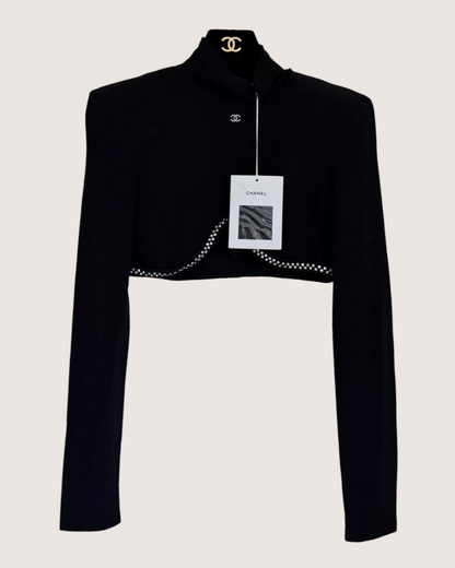 Chanel 24C Crystal-Trim Long-Sleeve Crop Top
