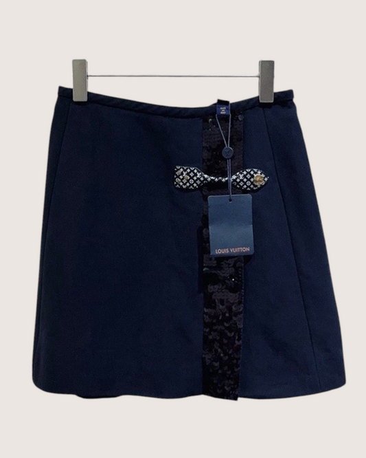 Louis Vuitton Wool Sequin Mini Skirt Navy, Black FR 36