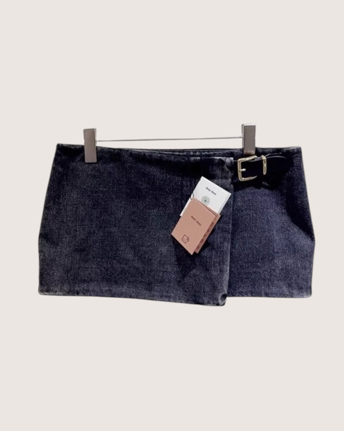 Miu Miu Belted Denim Mini Skirt Grey, Black FR 40