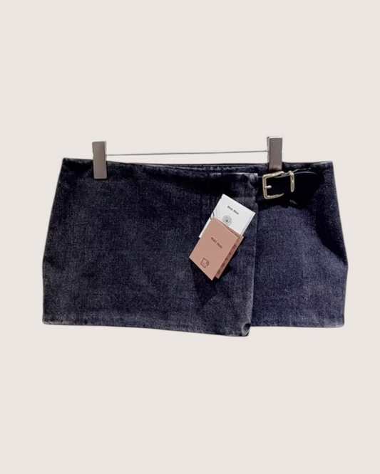 Miu Miu Belted Denim Mini Skirt Grey, Black FR 40