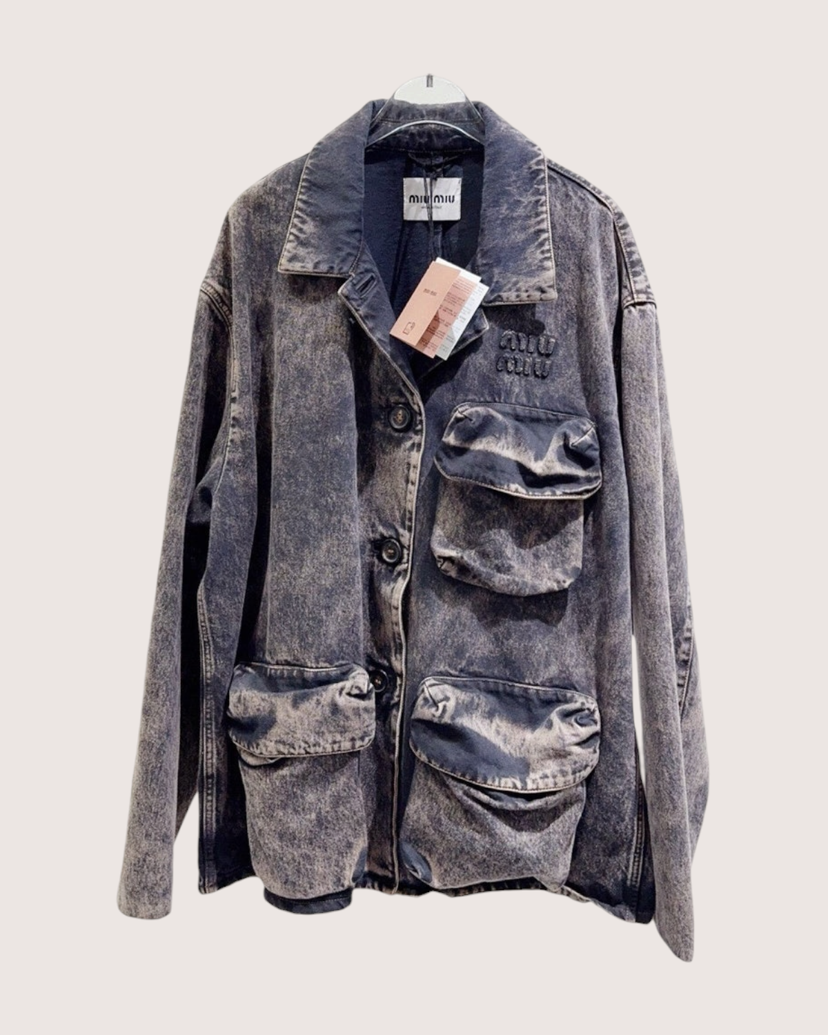 Miu Miu Distressed Denim Four-Pocket Jacket Grey, Brown IT 42