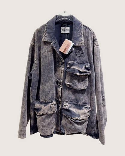 Miu Miu Distressed Denim Four-Pocket Jacket Grey, Brown IT 42