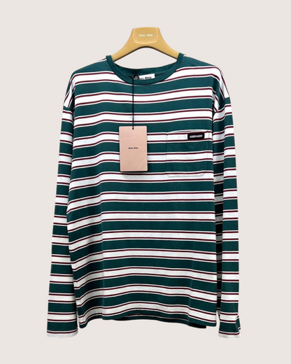 Miu Miu Striped Long-Sleeve Top Green, White, Burgundy FR 36