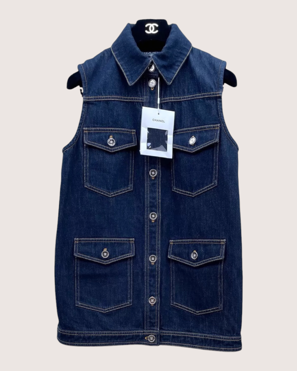Chanel 25C Denim Mid-Length Long Polo Vest
