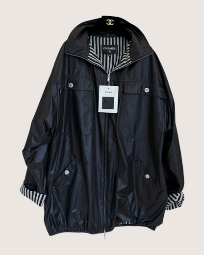 Chanel Striped Hooded Jacket Black, White FR 36