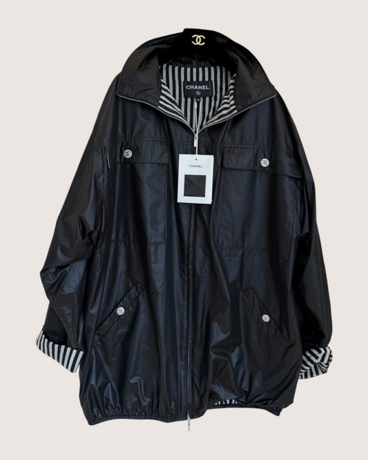 Chanel Striped Hooded Jacket Black, White FR 36
