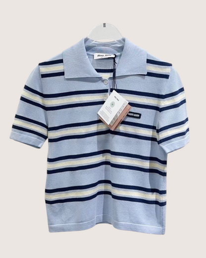 Miu Miu Striped Polo Top Blue, Navy, Yellow FR 38