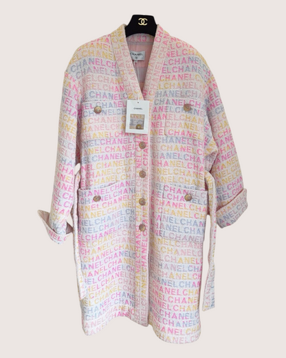 Chanel 24C Belted Logo Coat Pink, White, Multicolor FR 34