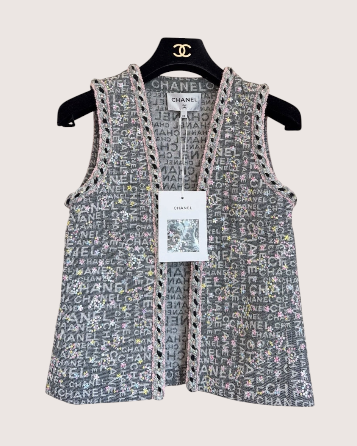 Chanel 24C Logo Denim Vest Grey, Multicolor FR 34