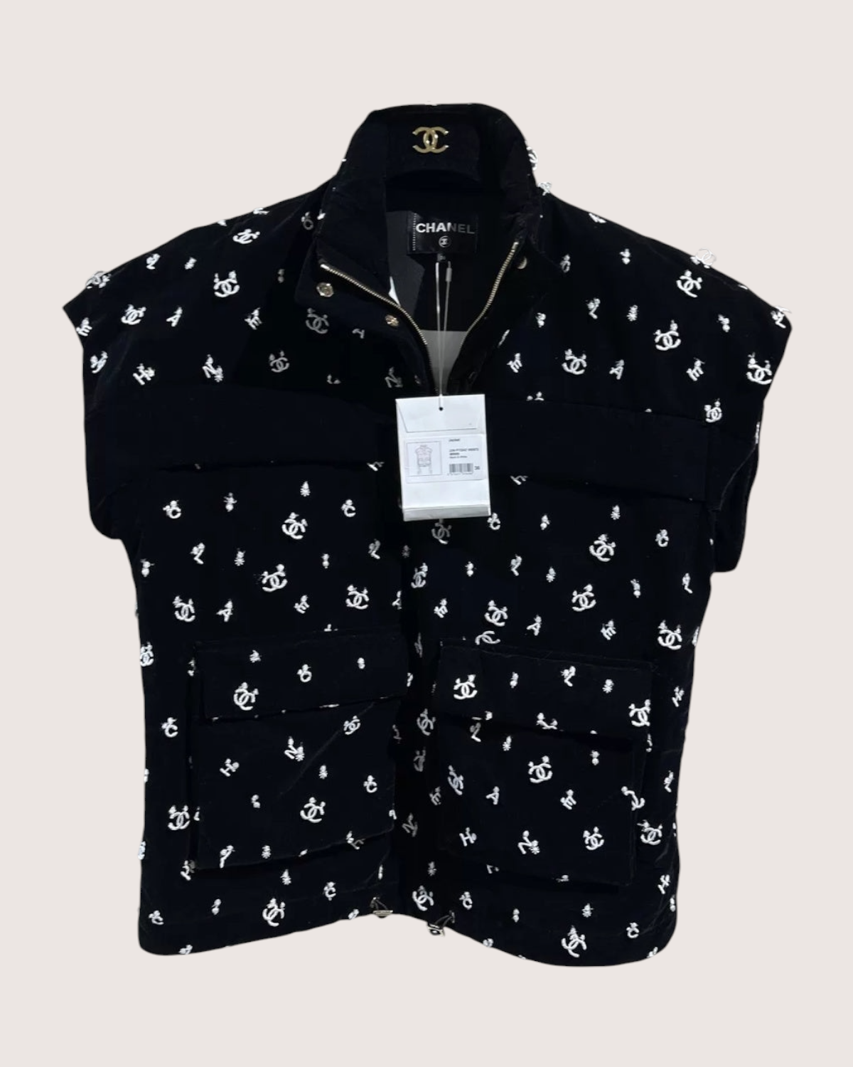 Chanel Embroidered Sleeveless Logo Jacket