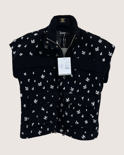 Chanel Embroidered Sleeveless Logo Jacket