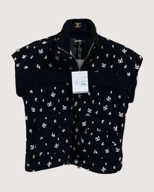 Chanel Embroidered Sleeveless Logo Jacket