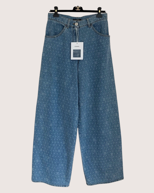 Chanel 23P Wide-Leg Denim Jeans Blue FR 38