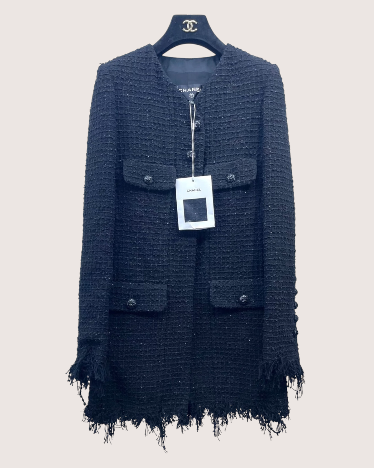 Chanel 22C Fringe Tweed Jacket Black FR 34