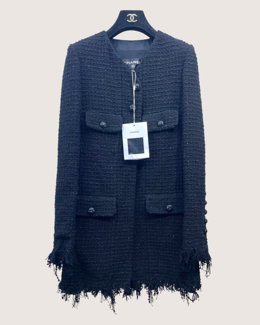 Chanel 22C Fringe Tweed Jacket Black FR 34