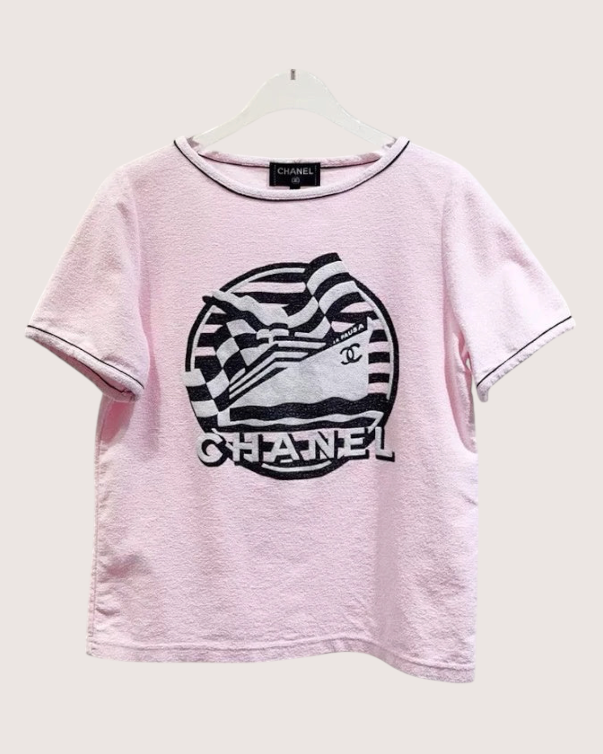 Chanel 19C La Pausa Logo Striped T-Shirt Pink, Black FR 34