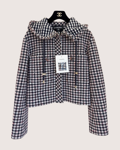 Chanel 24B Tweed Jacket Black, White, Pink FR 36