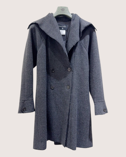 Chanel Hooded Wool Coat Grey FR 36