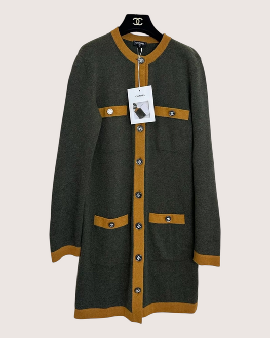 Chanel 21K Cashmere Long Cardigan Green, Orange FR 34