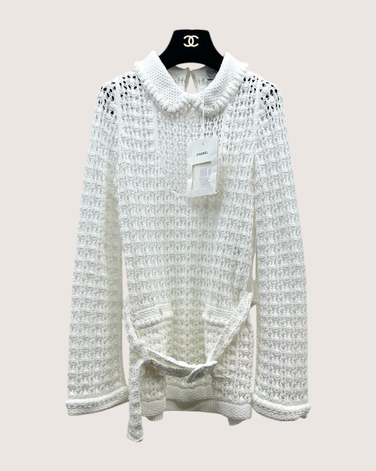 Chanel 26C Openwork Belted Sweater White FR 34
