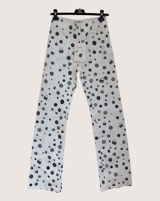 Chanel 25B Straight Denim Jeans White, Black FR 34