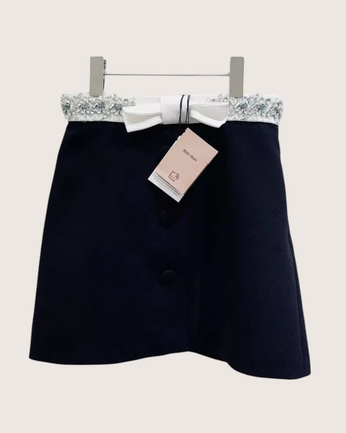 Miu Miu Crystal-Embellished Mini Skirt Navy, White, Silver FR 38