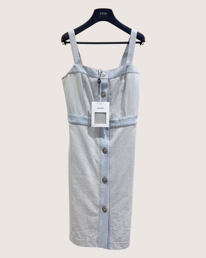 Chanel 18C Denim Mid-Length Dress Blue FR 34