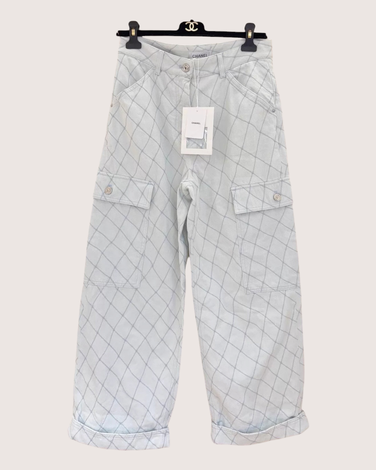 Chanel 26M Coco Beach Plaid Jeans Blue, White FR 38