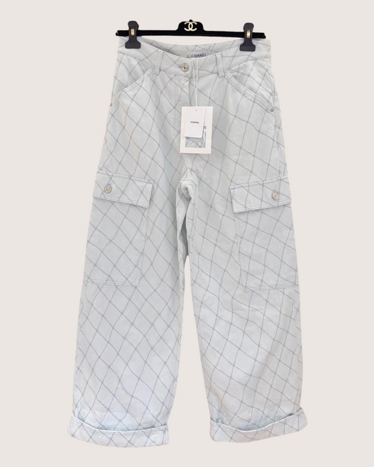 Chanel 26M Coco Beach Wide-Leg Plaid Jeans - Blue, White