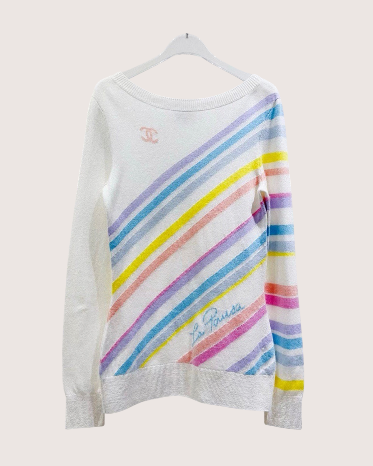 Chanel 19C Cashmere Rainbow Striped Sweater White, Multicolor FR 34