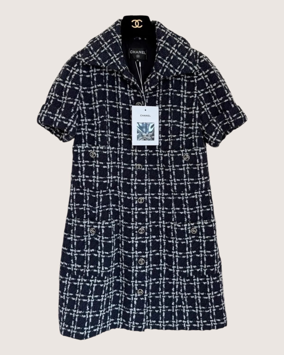 Chanel 23B Short-Sleeve Tweed Mini Dress