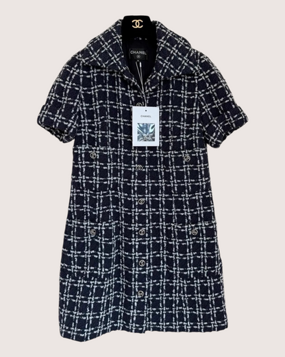 Chanel 23B Short-Sleeve Tweed Mini Dress