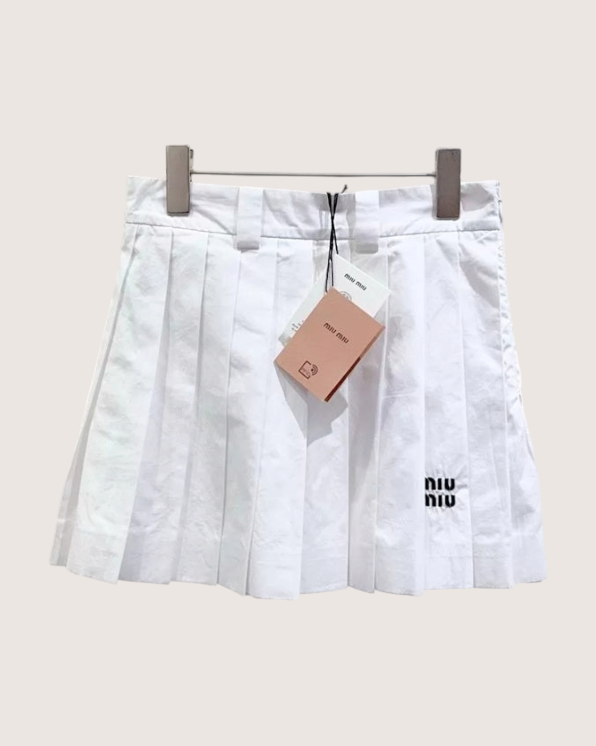 Miu Miu Embroidered Logo Pleated Mini Skirt White FR 36