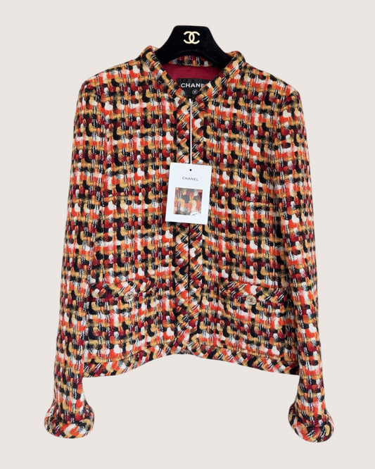 Chanel 23A Tweed Jacket Orange, Red, Black, Multicolor FR 38