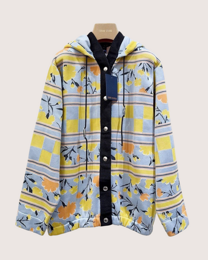 Louis Vuitton Floral Check Hooded Jacket Blue, Yellow, Multicolor FR 34